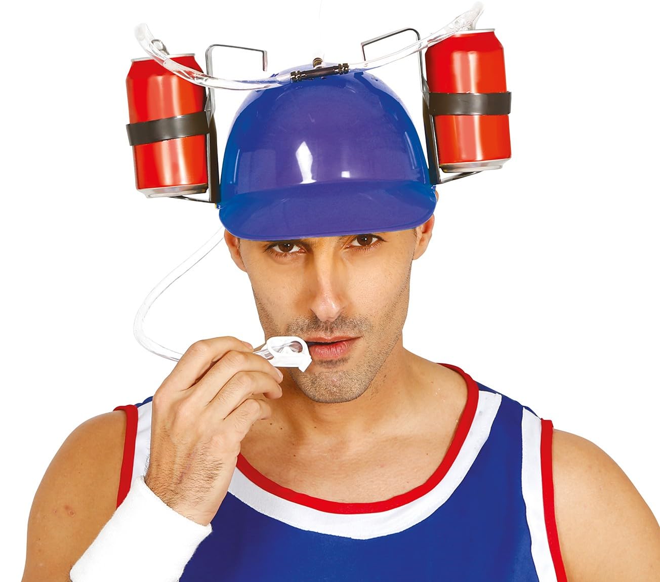 FIESTAS GUIRCA | Multicolour Drink Helmet - Fun Accessory for Stag Parties and Beer Festivals - Ideal for Unisex Adult Celebrations of Builders and Plumbers - Multicolour