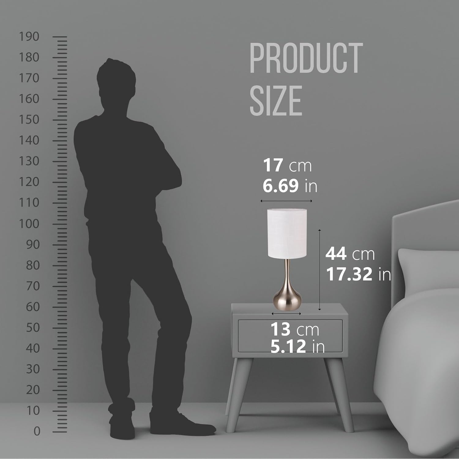 KUNJOULAM Modern Table Lamp, 17.3" Small Desk Light with Silver Metal Droplet Base, White Cylinder Linen Drum Shade, Nightstand Lamp for Bedroom Living Room Nightstand Office