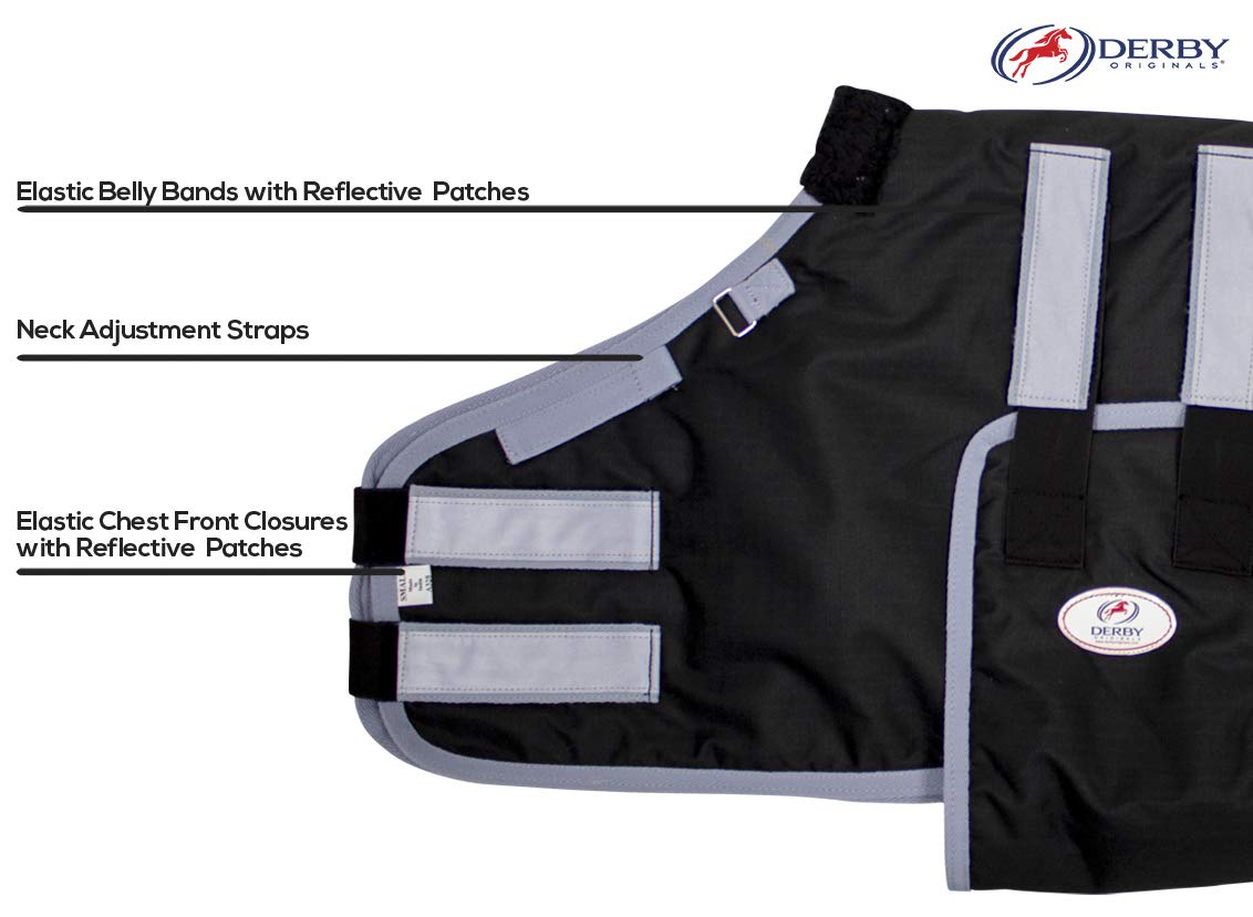 Derby Originals Mini Horse & Foal Winter Turnout Blanket – Reflective, No-Hardware Design, 600D Waterproof Outer, 150g Insulation, 170T Lining, Adjustable Fit, 1-Year Warranty (Black, Small): Orange Large(42-48")