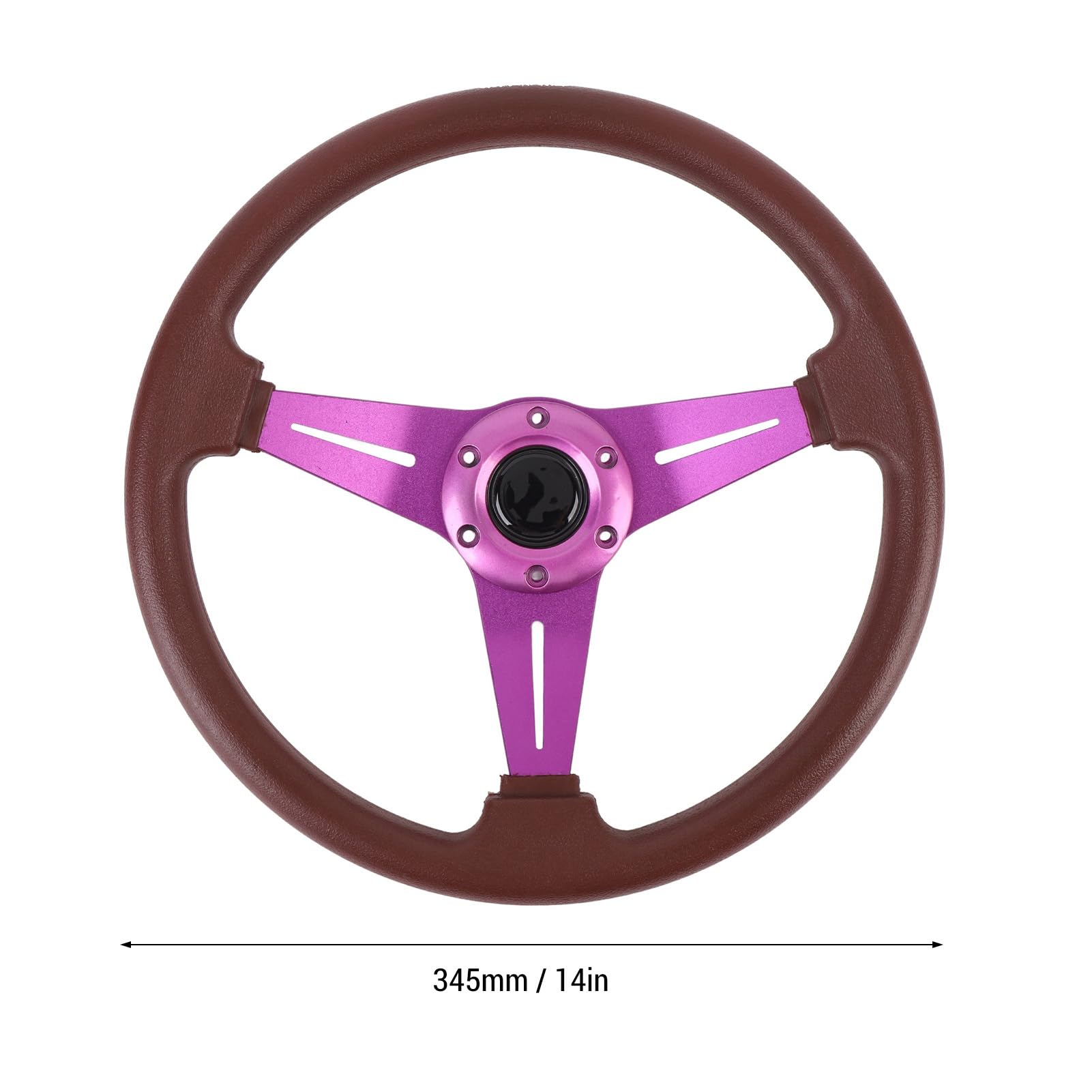 14-calowa Kierownica Samochodowa, Szprychy ze Skóry PU i Aluminium Wygodny Uchwyt Kierownica do Gier Wyścigowych Drift z Przyciskiem Klaksonu na 6-otworowy Adapter Piasty (PURPLE)