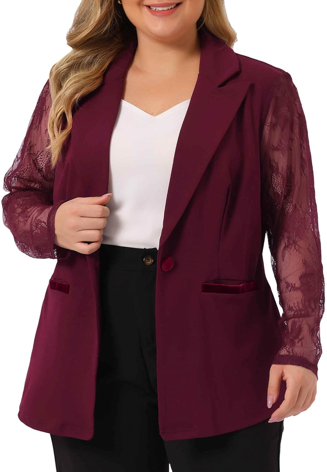 Agnes Orinda Plus Size Blazer for Women Work Jacket Notch Lapel Lace Front Blazers Jackets