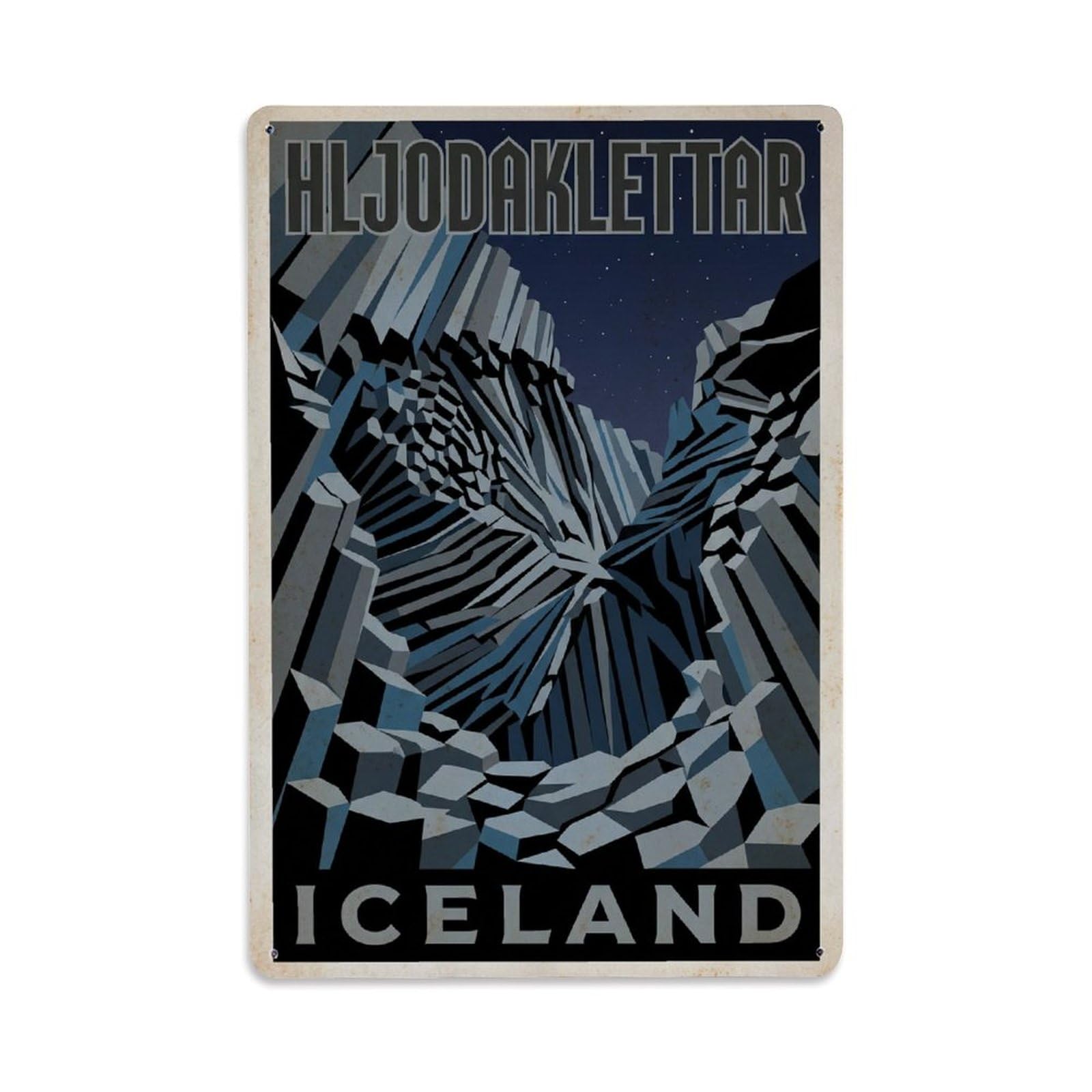Vintage Travel Hljodaklettar Iceland Echo Metal Tin Sign Plaque Wall Decor for Cafe, Club Bar, Office, Home Garden Metal Poster 8x12Inch