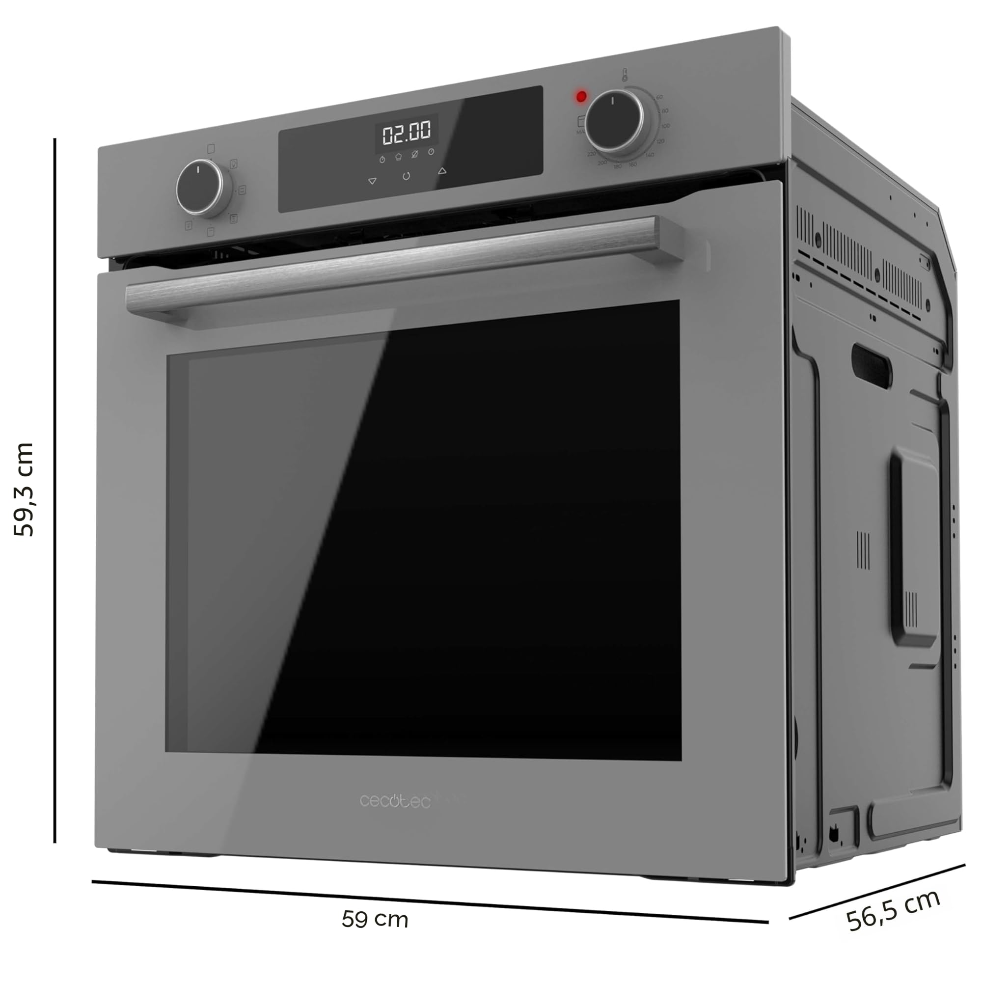 Cecotec Four Multifonction 60cm Bolero Hexa M226000 Glass Grey A. 2800W, 72L, 7 Fonctions, Mode Grill, Grill ventilé, Mode Convection, Defrost, Base vapeur X2, Steam EasyClean, Steam Assist