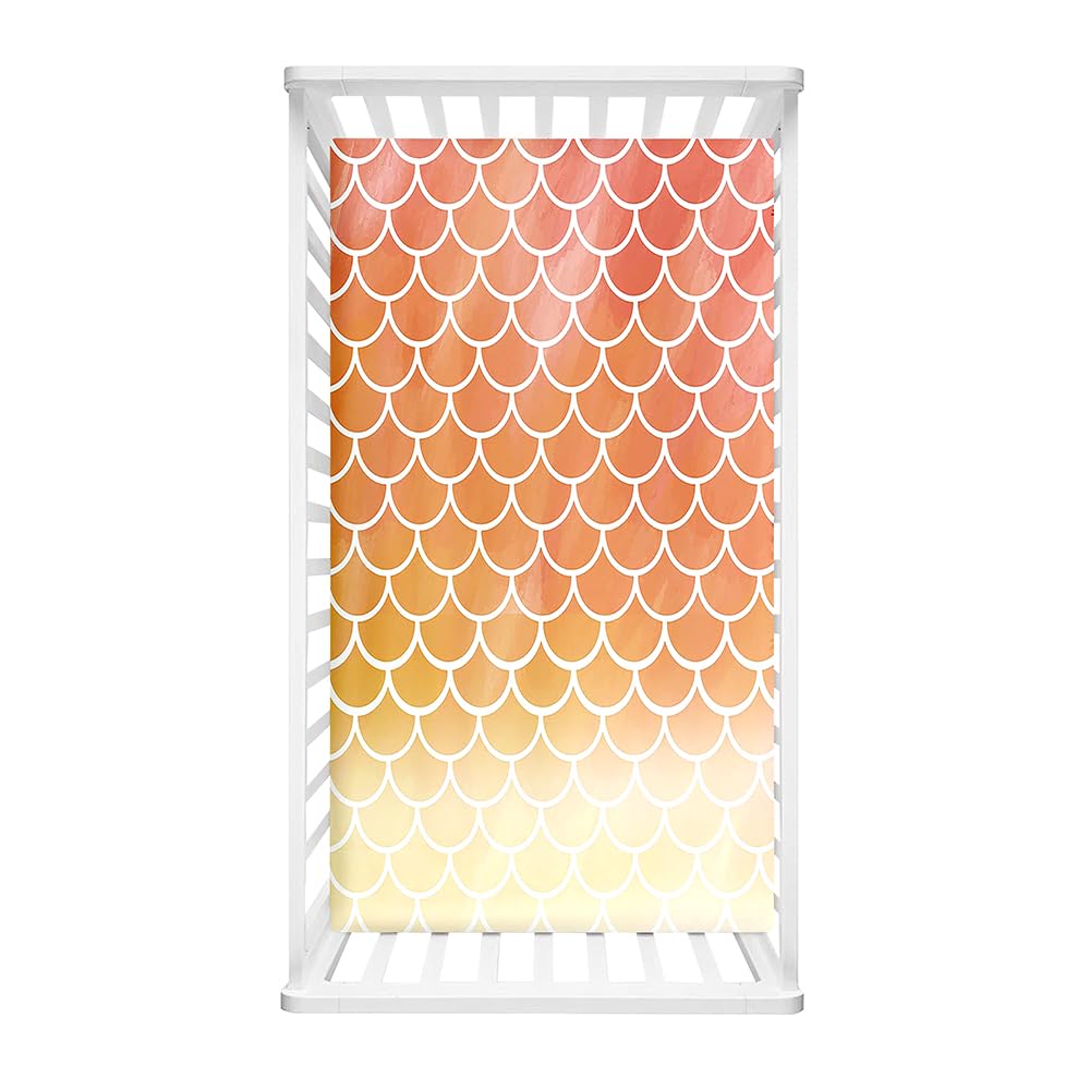 Odot Cot Bed Fitted Sheets Girls Travel Cot Sheets, Dreamy Mermaid Scales Print Microfiber Mattress Protector, Toddler Kids Cozy Bedding for Cradle, Cribs, Bassinet (Orange,60x120cm)