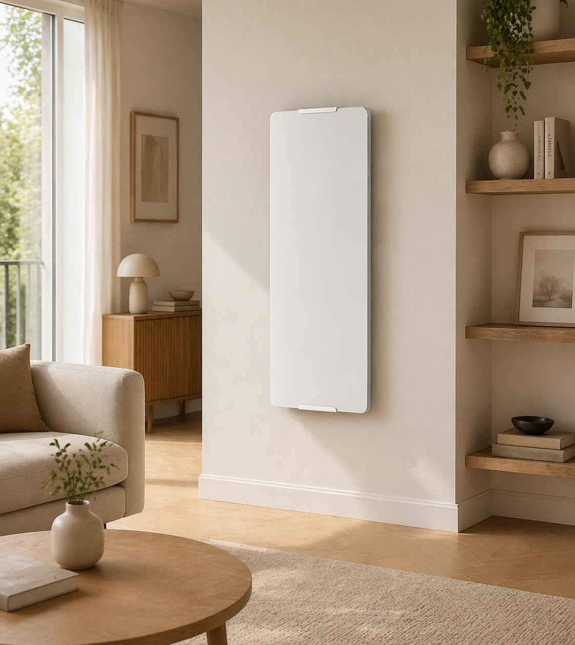 Chemin’Arte Sèche-Serviette Électrique Blanc 1200W - Radiateur Vertical - 120x6x46cm - 2 Barres Porte Serviettes - Conçu en France