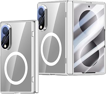 Magnetic Case for Samsung Galaxy Z Fold 8, Clear Anti-Yellowing Electroplated Cover All-Inclusive Screen Hinge Lens Protection Case,Silver,Z Fold 8