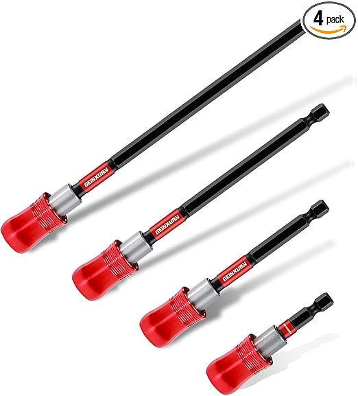 4PCS Impact Screwdriver Bit Holder Set, Magnetic Extension Quick-Change Socket Drill Bit Holder Cr-V SteelHex Shank Quick Release Drill Bit Guide (2.5” 4” 6” 12”)