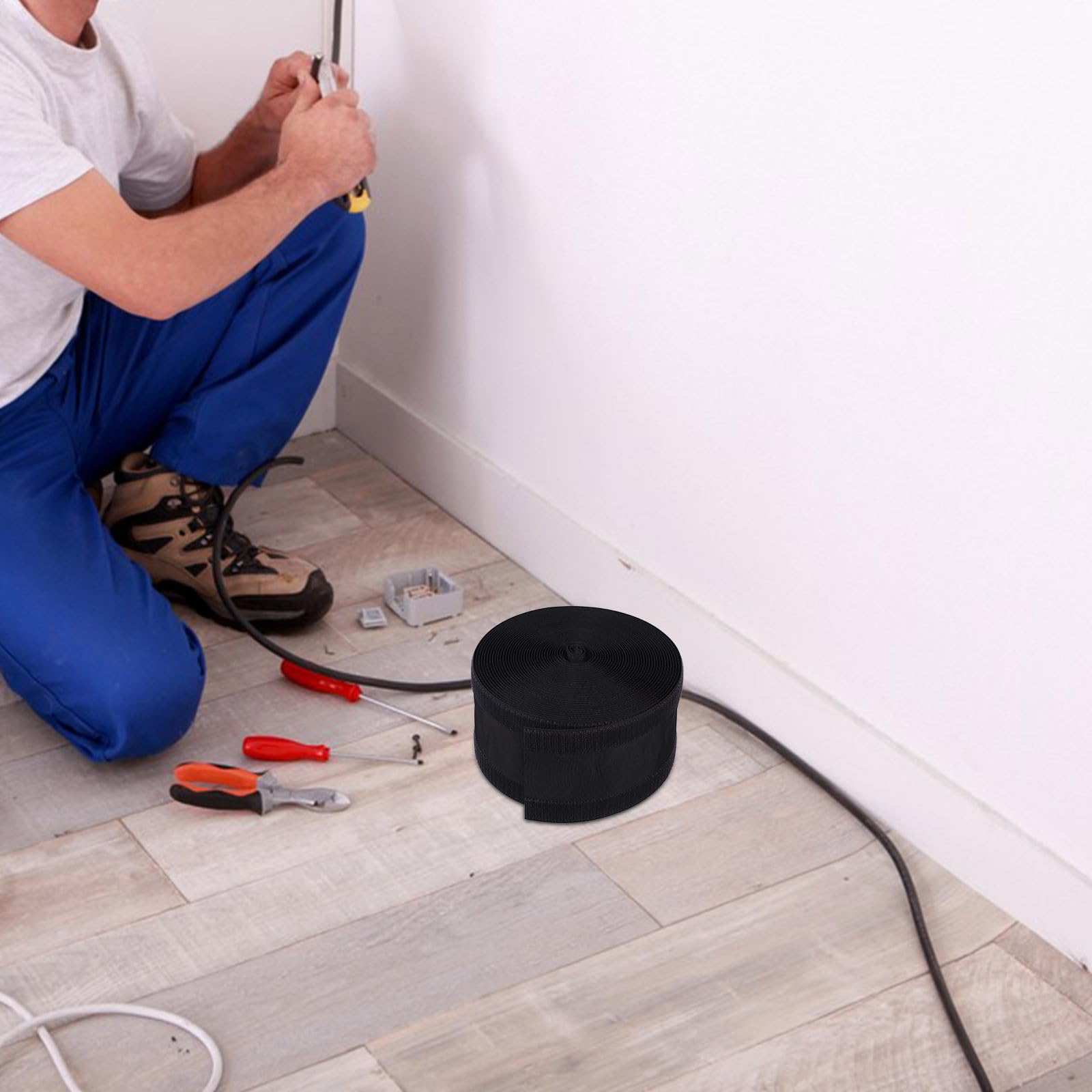 Zerodeko Copri Cavi Elettrici da Pavimento Nero in Poliestere e Nailon, Protezione Cavi Flessibile Riutilizzabile Chiusura a Strappo per Uso Domestico