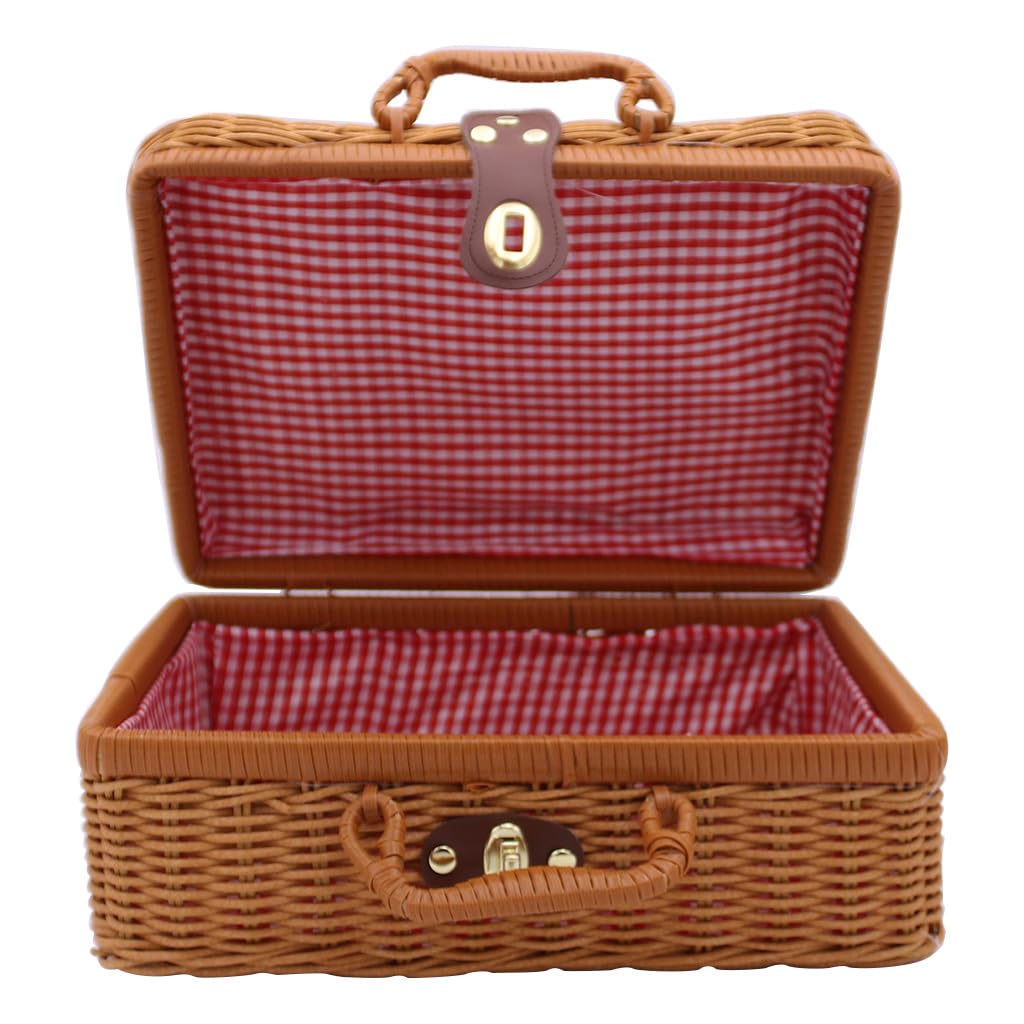Kalttoy Brown Rattan Suitcase Handicrafts Retro Jewelry Earring Ring Necklace Organizer