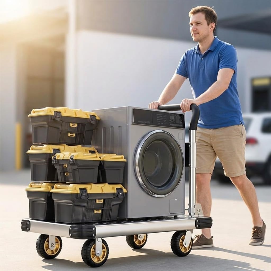 Klappbar Plattformwagen, Metall, e Gummi Räd, Klappbar Plattformwagen, Büro Matialtransport, Für Privatpsonen, 110 * 65 mit 8 Zoll leisen Fackelrädern