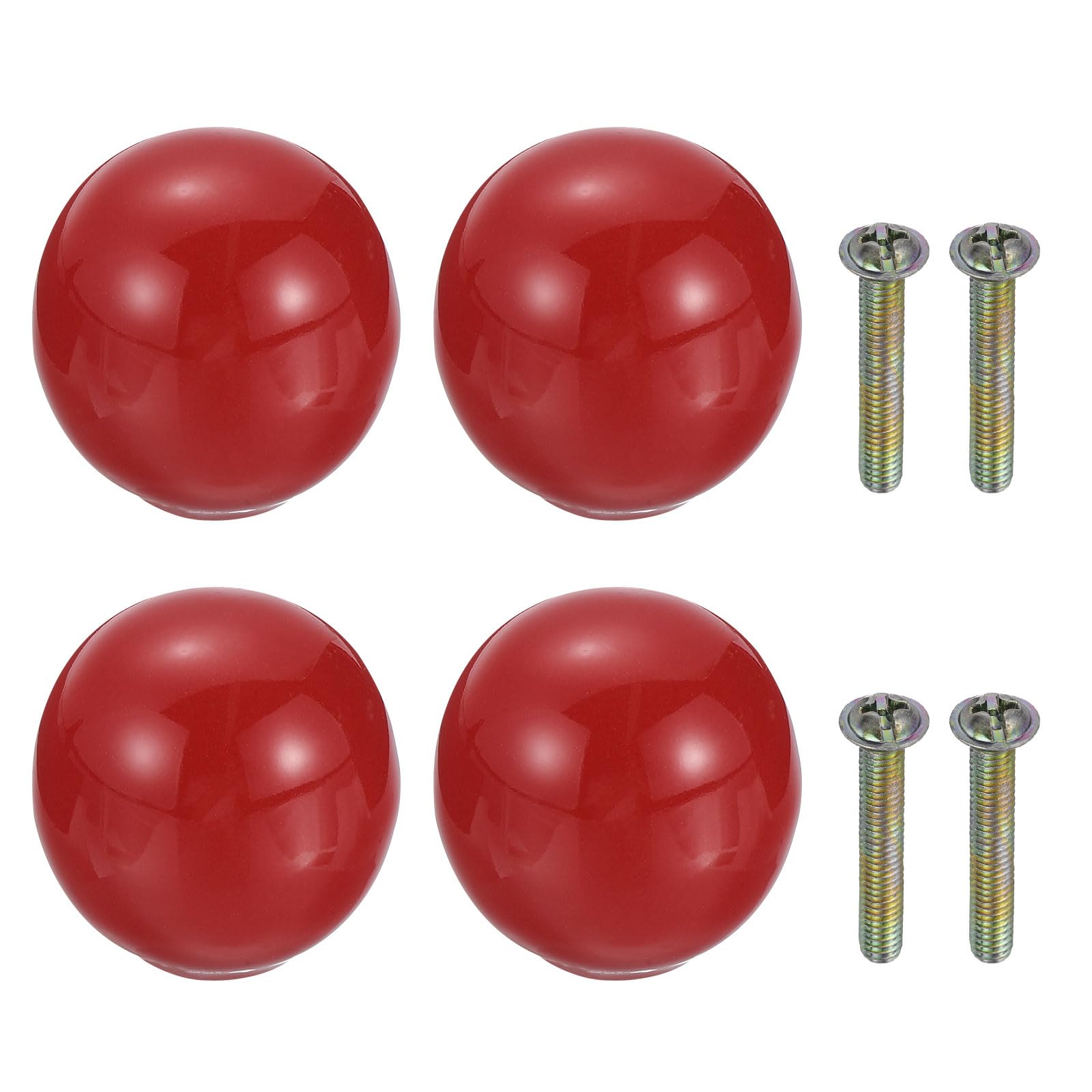 sourcing map 4Pcs Ceramic Knobs, 33mm/1.3" Round Door Pull Knob with Screws Drawer Pull Handles Cute Ceramic Drawer Pulls for Kitchen Bedroom Wardrobe Furniture Cupboard Closet, Red