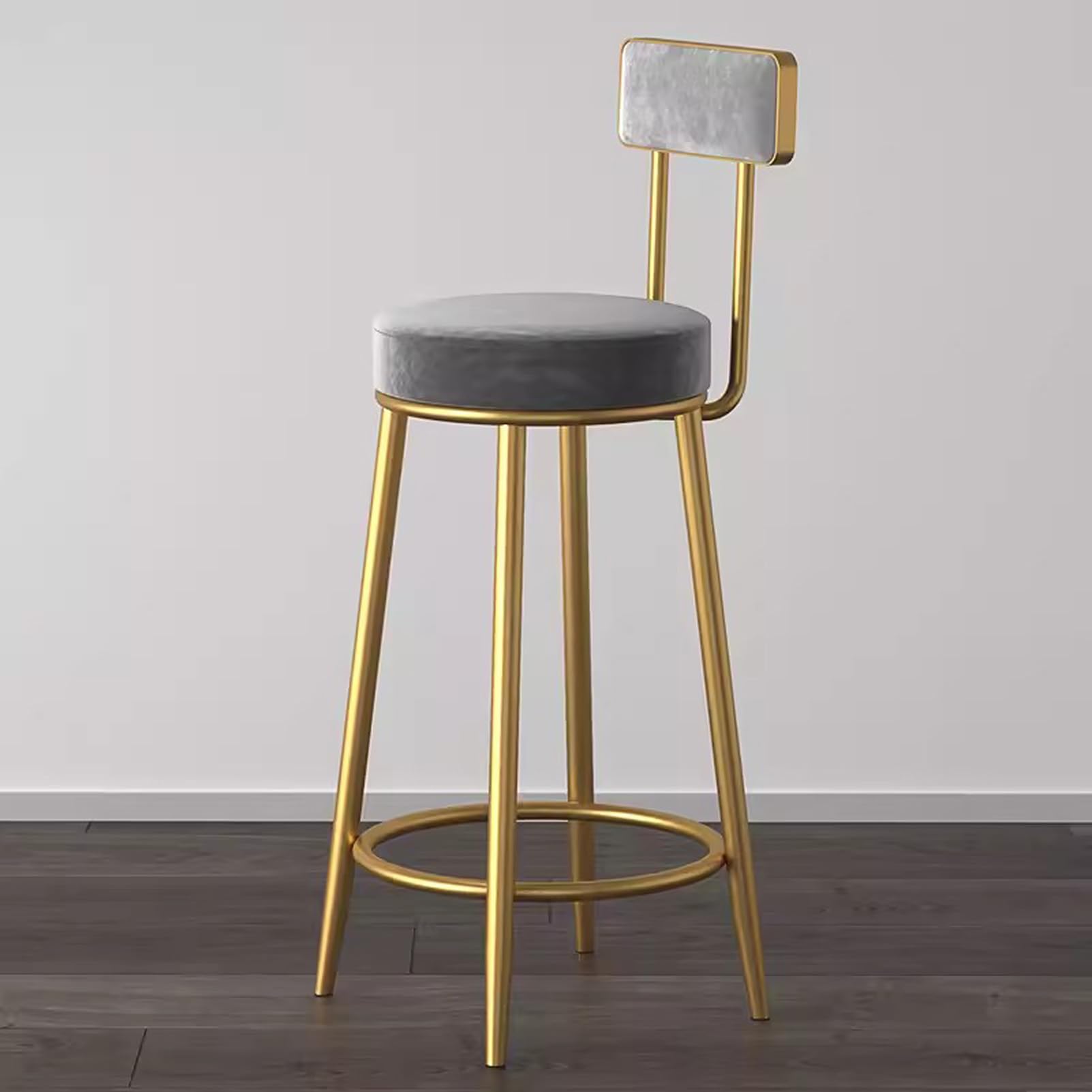 Tabourets de bar en velours et chaises à hauteur de comptoir avec dossier doré design rond