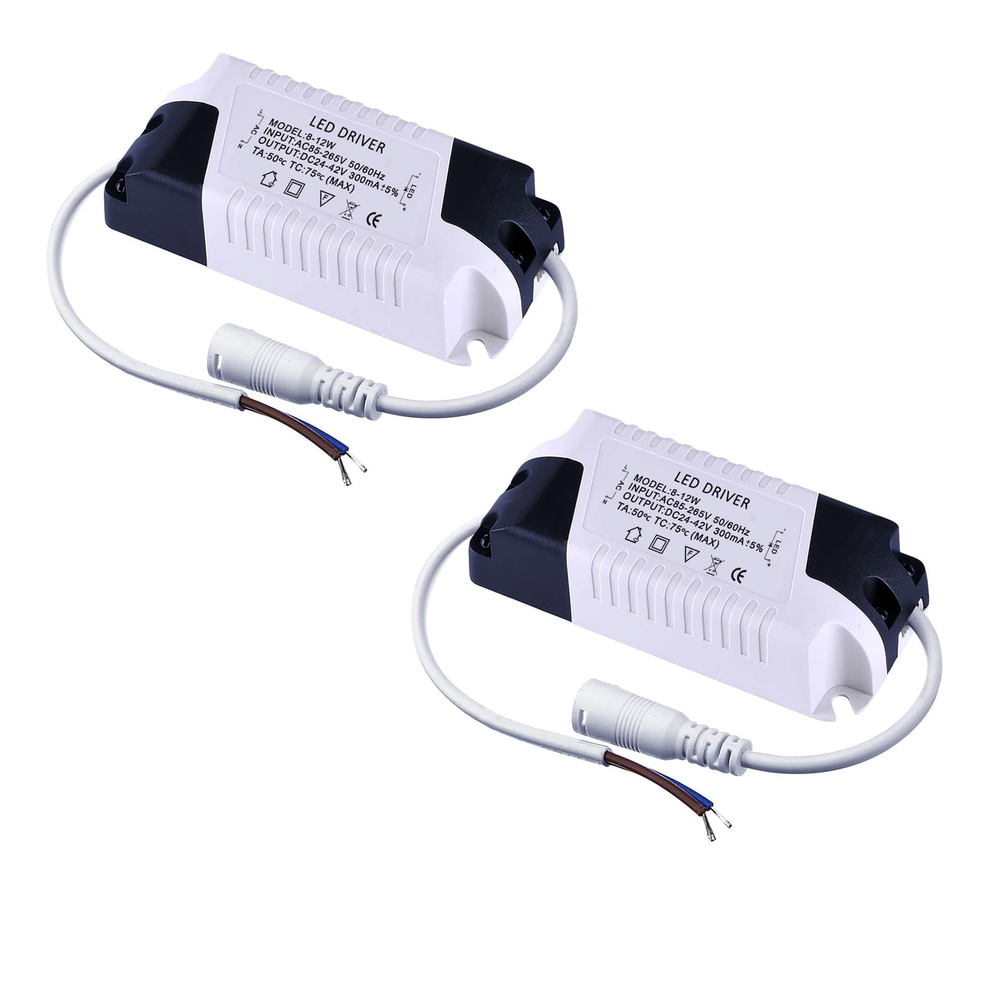 2Pcs LED Driver 300 mA (Constant Current Output) 24V-42V (Input 85-265V AC-DC) 8-12W Power Supply 300 mA Lighting Transformer Drivers for High Power COB Chips (Plastic Case) (8-12 W)