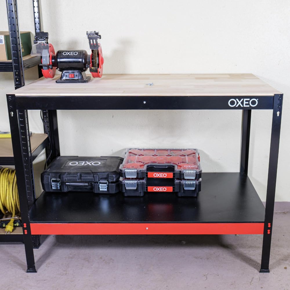 Etabli d'atelier - Table de travail - 120x60x90cm - Structure Acier - Montage sans Vis - Bricolage Atelier Garage
