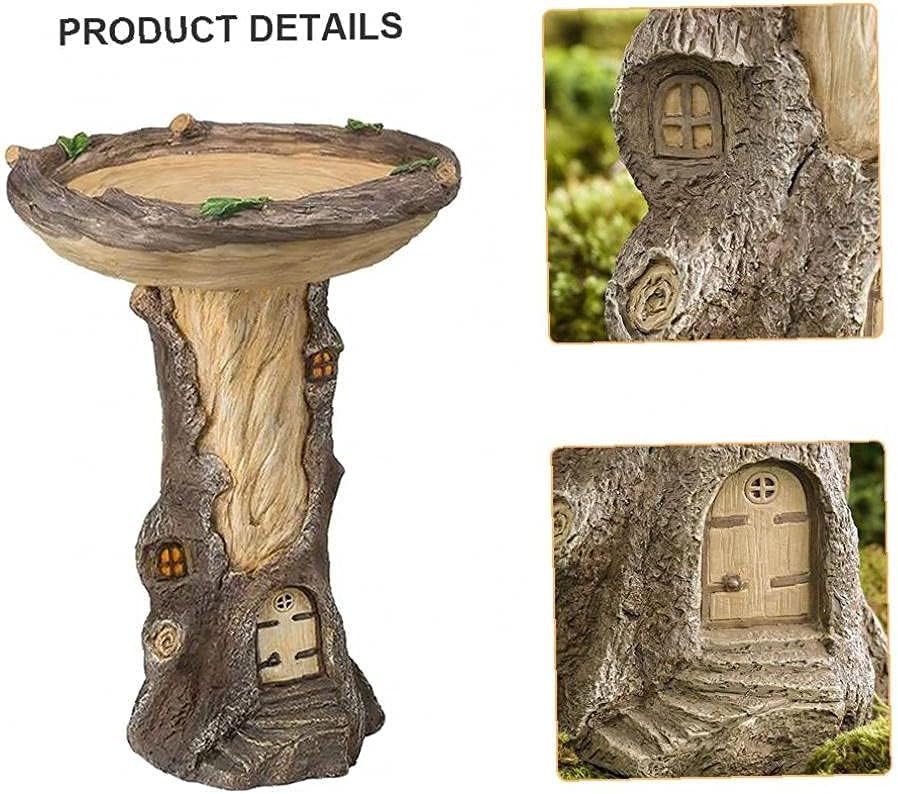 Resin Bird Bath Ornaments,Fairy Garden Birdbath Garden Ornaments with Miniature Fairy House.