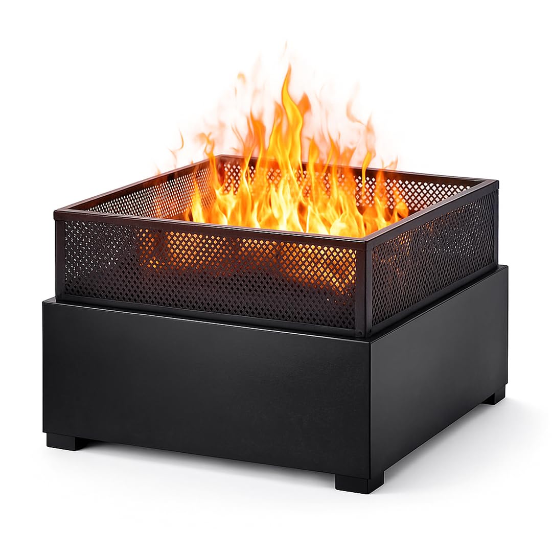 BKR Square Shape Metal Firepit for Outdoor Ambiance, Rust Free and Durable | 50x50x38 cm Size, 10.8Kgs | High Temperature - Sand Blasted Metal with 5 Years Warranty