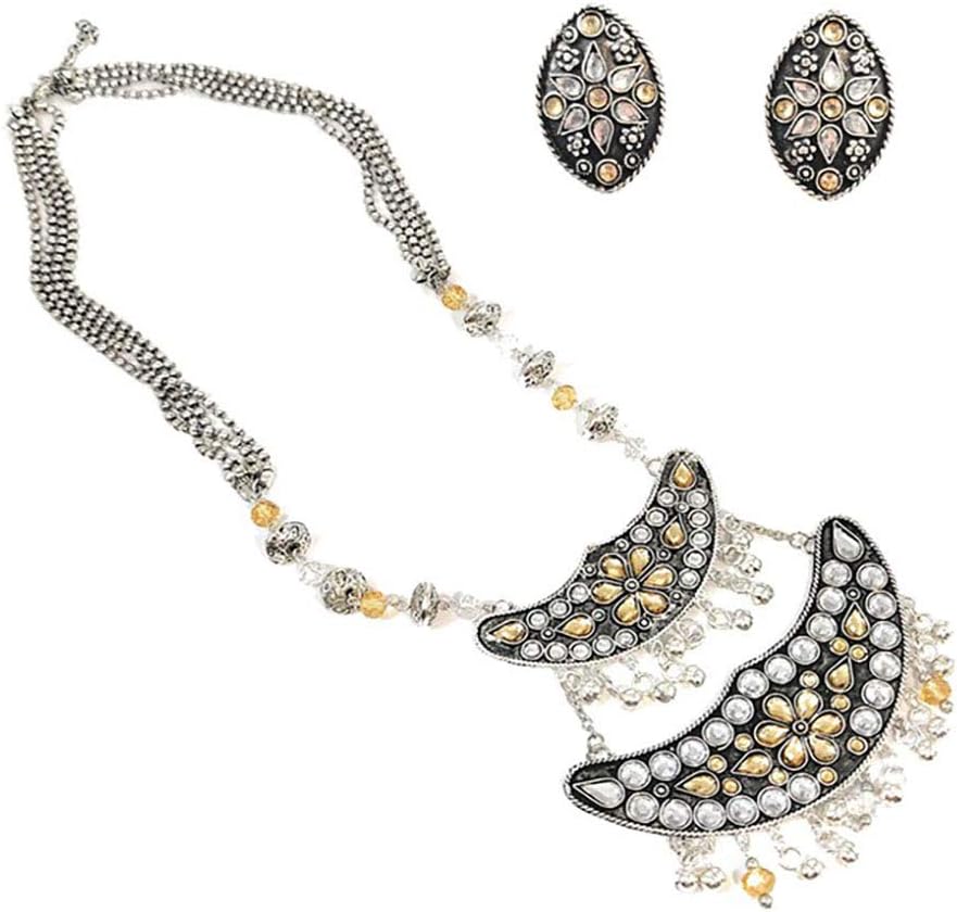 G&FWhite and Champagne Yellow Rhinestone and Crystal Necklace and Earring Set
