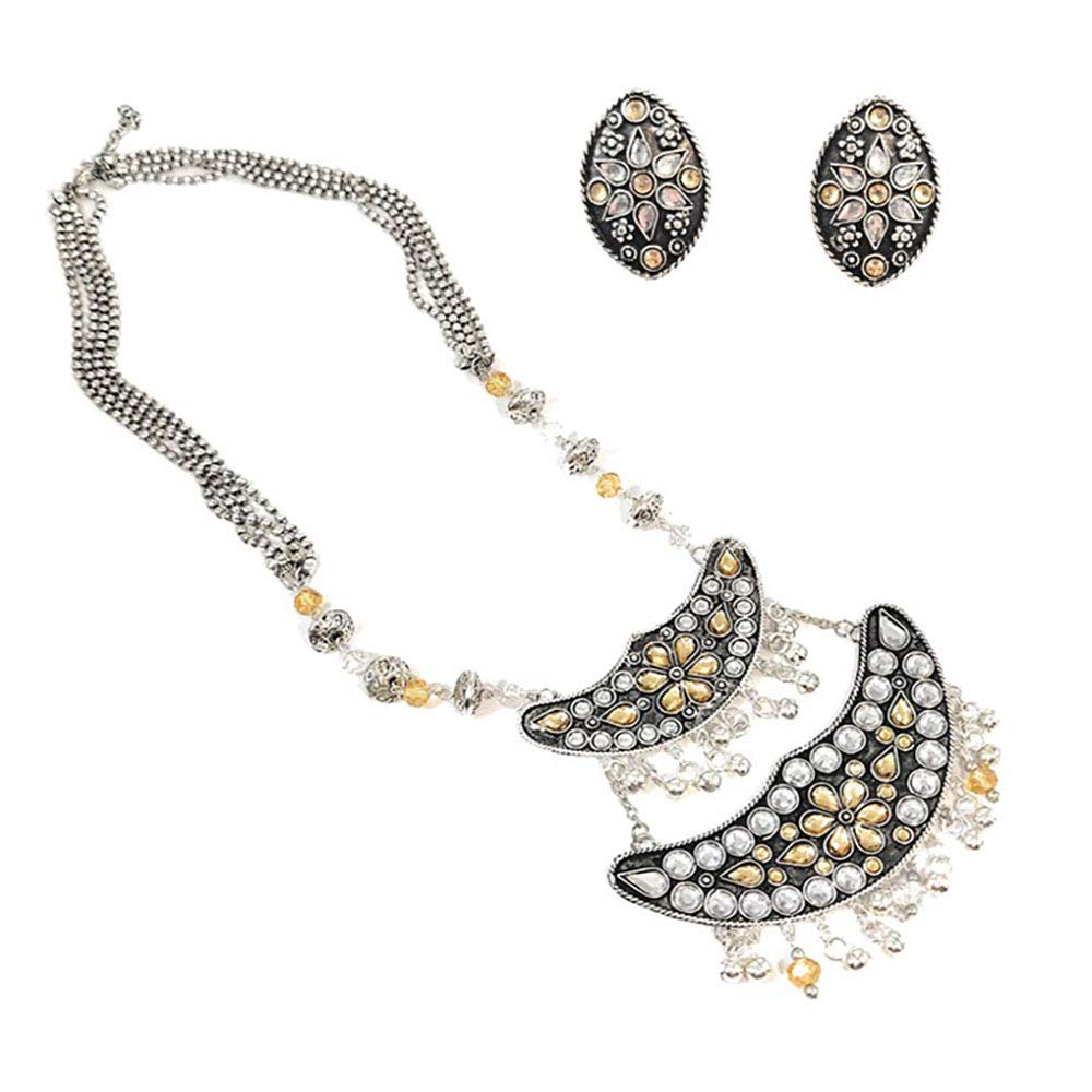 G&FWhite and Champagne Yellow Rhinestone and Crystal Necklace and Earring Set