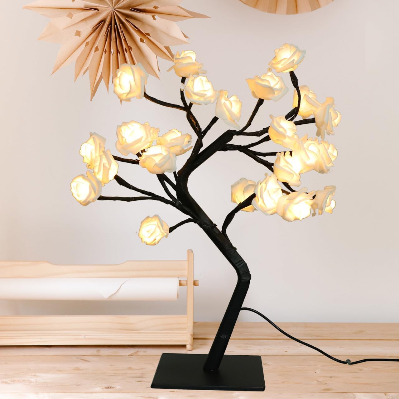 1 Pc Rose Table Lamp Rose Tree Light Desktop Decor Desk Lamp Table Light Led Astetic Room Decor Creative Desk Lamp Indoor PVC Miss Tree White