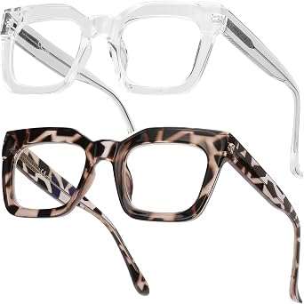 AQWANO Stylish Blue Light Reading Glasses Women Men, Fashion Oversized Square Designer Readers Computer Eyeglasses
