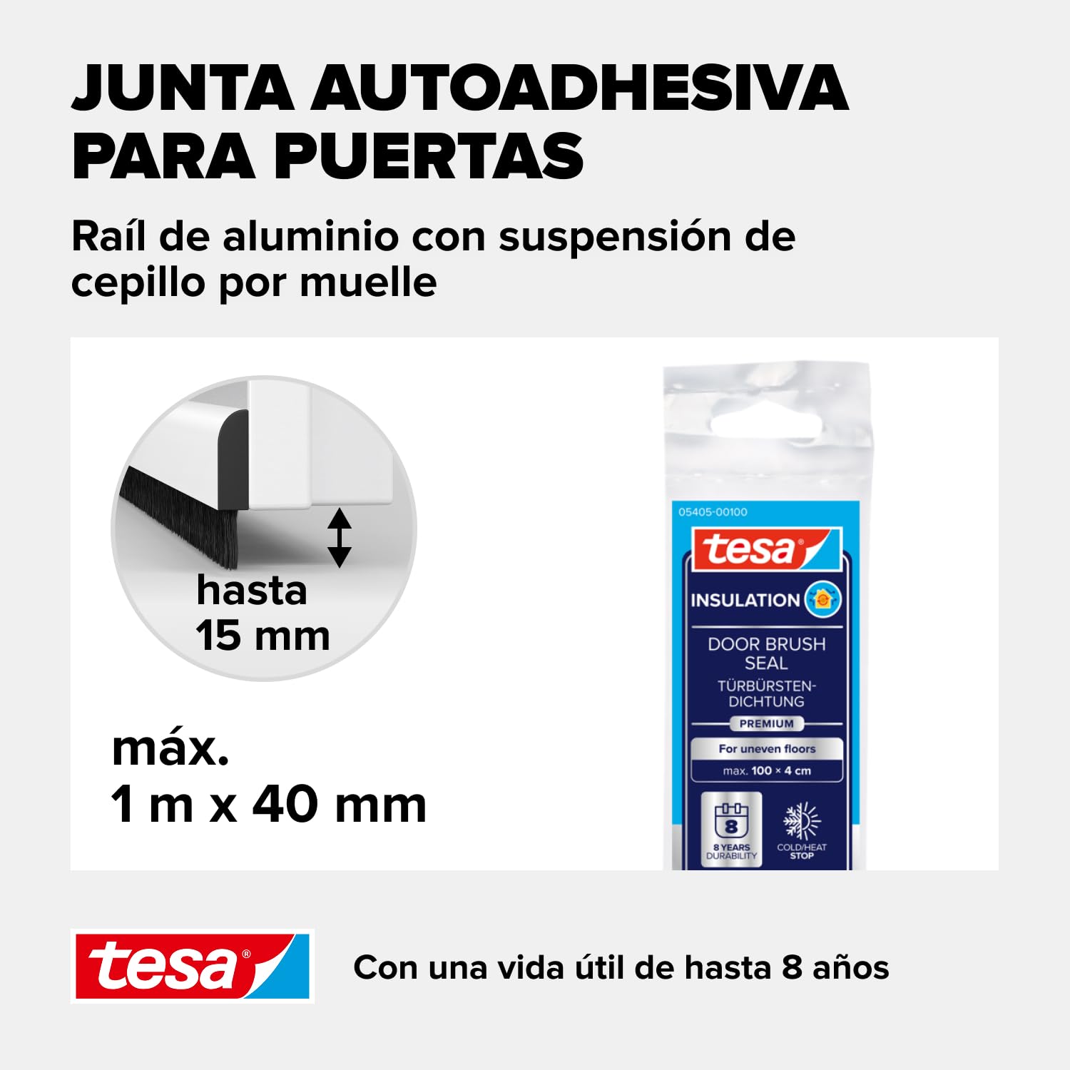 Tesa 05405-00100-00 - Riel de Sellado de Puertas, Moll para Suelos Irregulares, Blanco, 100 x 7 cm