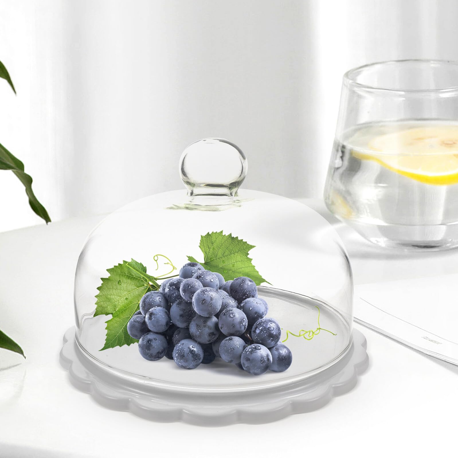 Kuchenständer Glas Und Keramik Mit Deckel Dessertplatte Rund 23,5cm Gewölbte Tortenhaube Für Hochzeit Party Und Tischdekoration