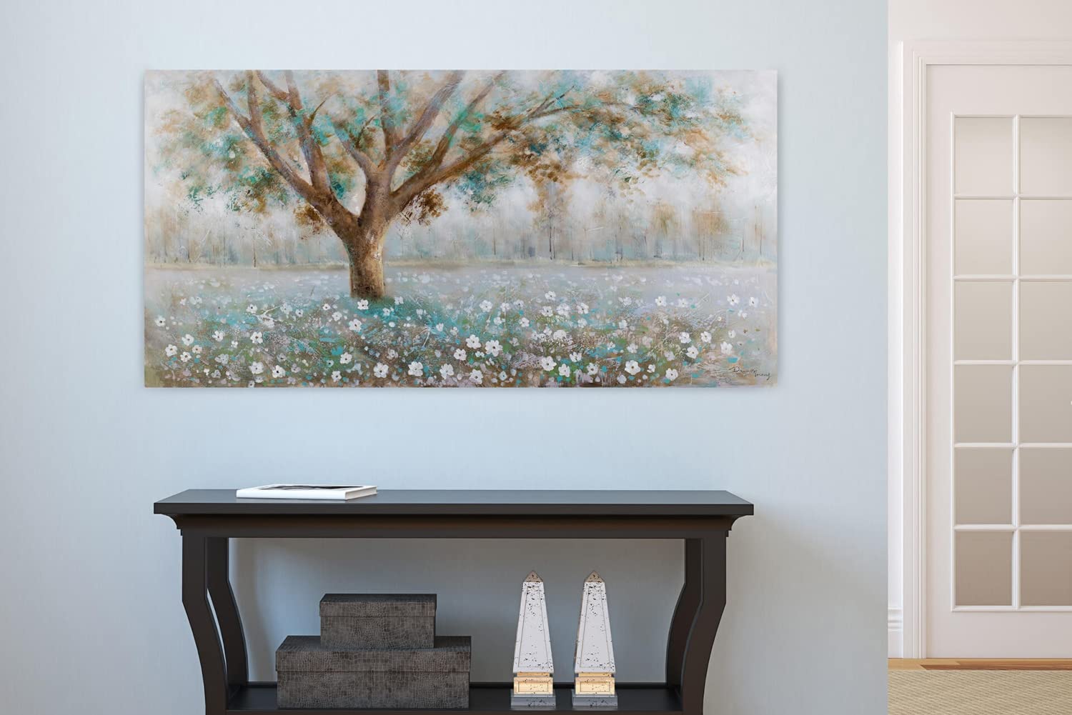 KunstLoft Leinwandbild | 100% HANDGEMALT | 140x70cm | Gemälde 'Baumflüstern' | Wald & Bäume | Weiß Braun | Wandbild Wohnzimmer