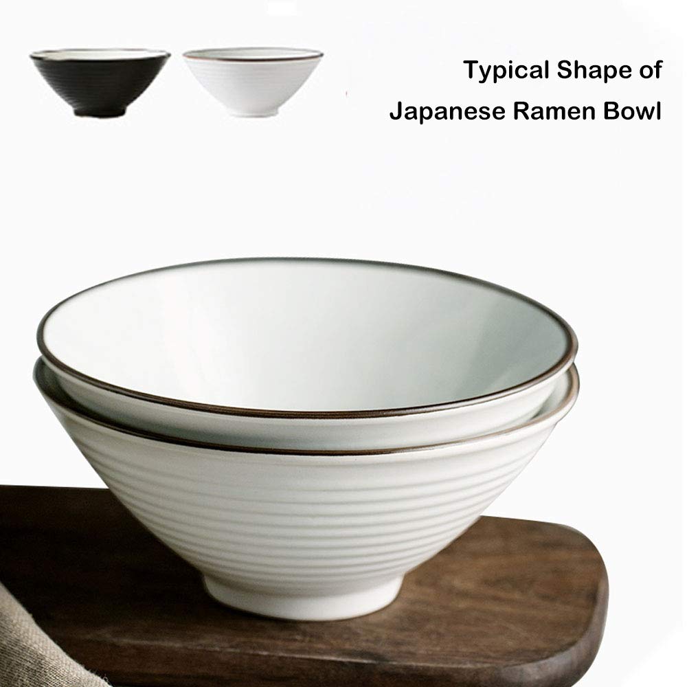 Genérico Tazón de Porcelana para Sopa de Fideos Ramen con Palillos y cucharas, 2 tazones japoneses Grandes de 800 ml para Pasta Udon Pho y ensaladas, tazones para Cereales y Fideos.