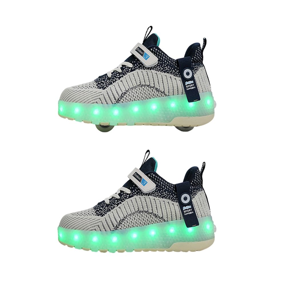 Hixingo Chaussures à Roulettes Lumière LED pour Enfants, Patins Rétractables 2 Roues Skateboard