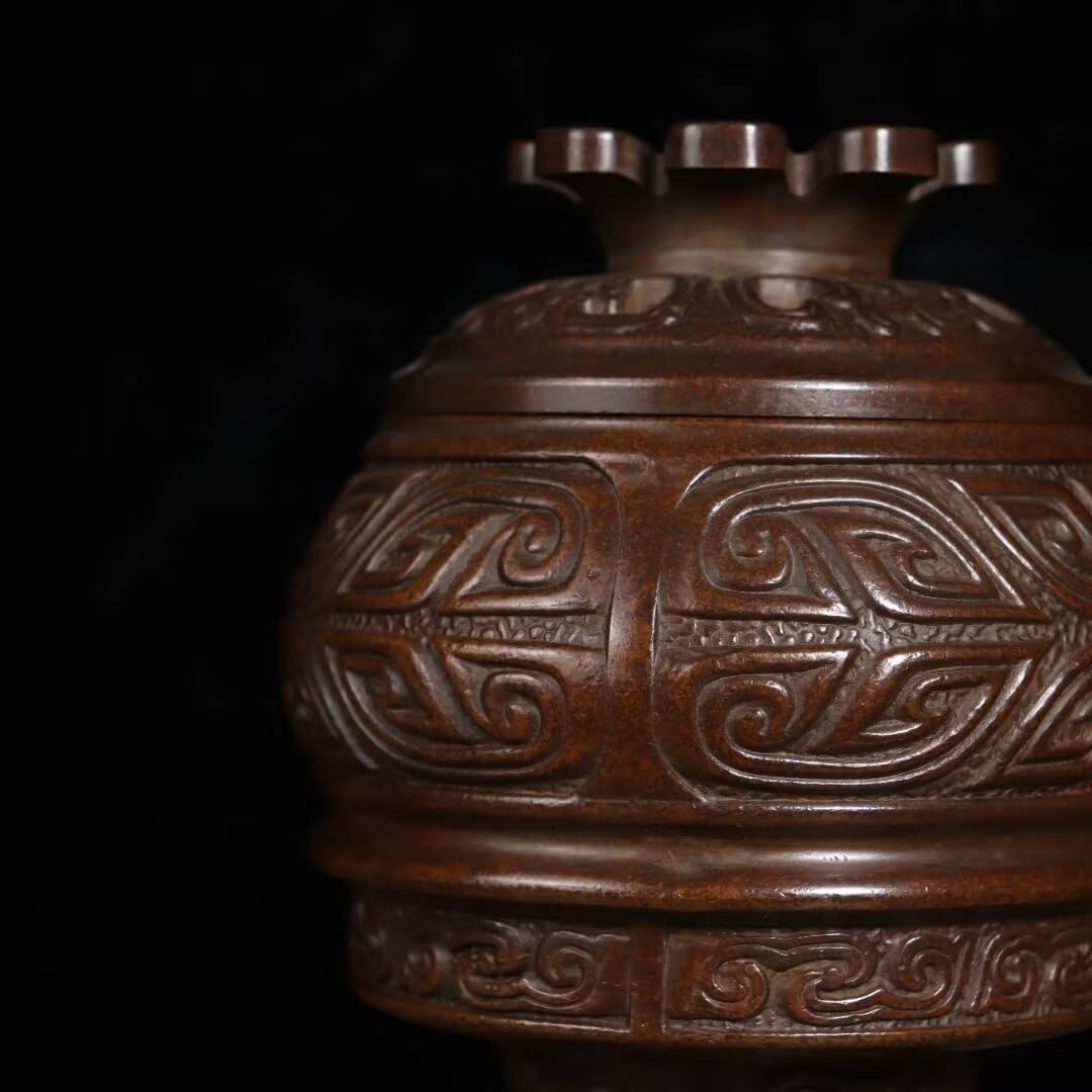 Quemador de Incienso Chino de Cobre Puro, Estilo Chino, para aromaterapia, Horno Hueco Boshan, Quemador de Incienso de Cobre para Oficina y hogar, 8,5 x 8,5 x 18 cm.