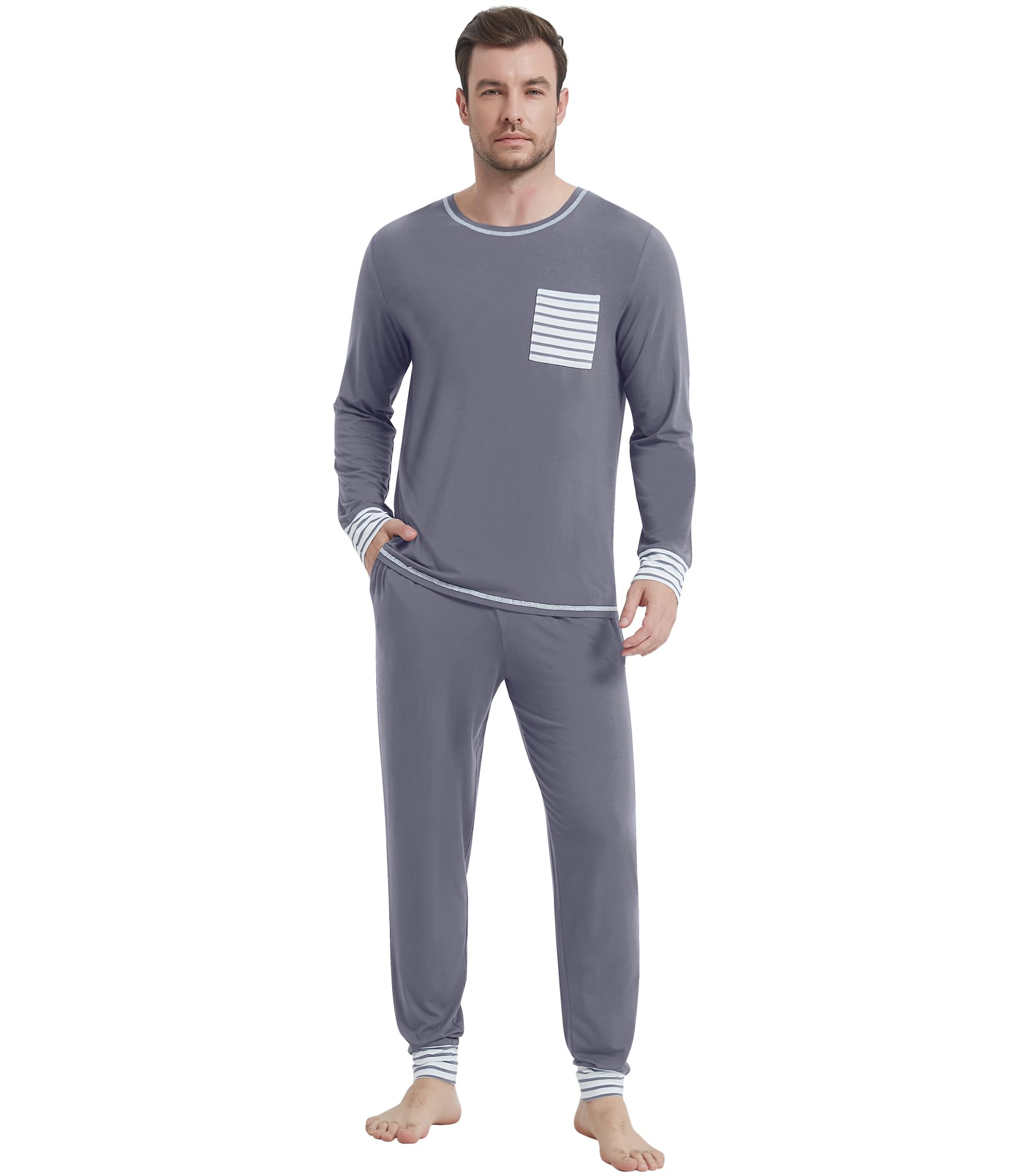 NACHILA Mens Pajamas Set Viscose Made from Bamboo Henley Top Sleep Pants