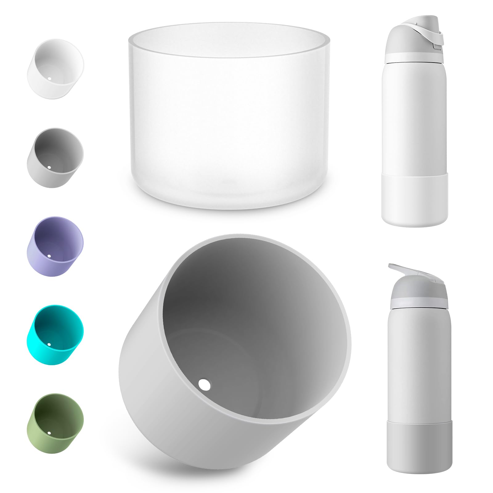 2PCS Silicone Water Bottle Boot for Owala 24oz 32oz 40oz, Protective Bottom Bumper Anti-Slip Sleeve for FreeSip, Twist, and Flip Stainless Steel Bottles, Dishwasher Safe and BPA Free