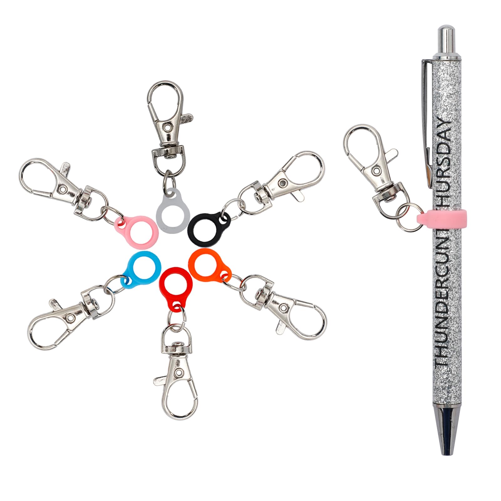 Kattst 12 Pcs Silicone Pen Clips with Lobster Clasp, Adjustable Pen Holder for Lanyard, Badge Reel Accessories for Nurses, Teachers, Students, and