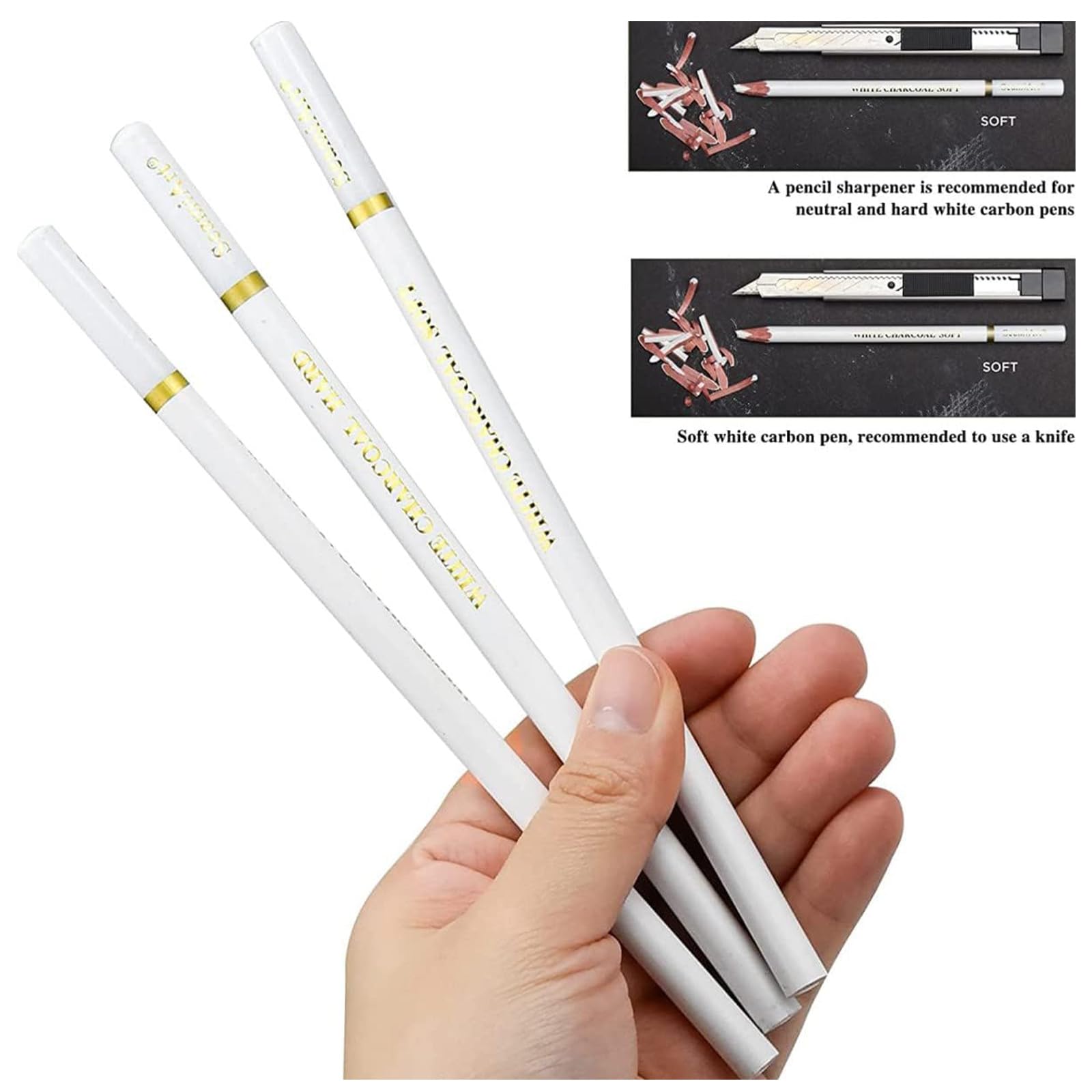RSYHVG Artist White Charcoal Pencils - Soft Sketch & Highlight Drawing Pencils for Beginners Students, Designers (Set of 3) - Image 3