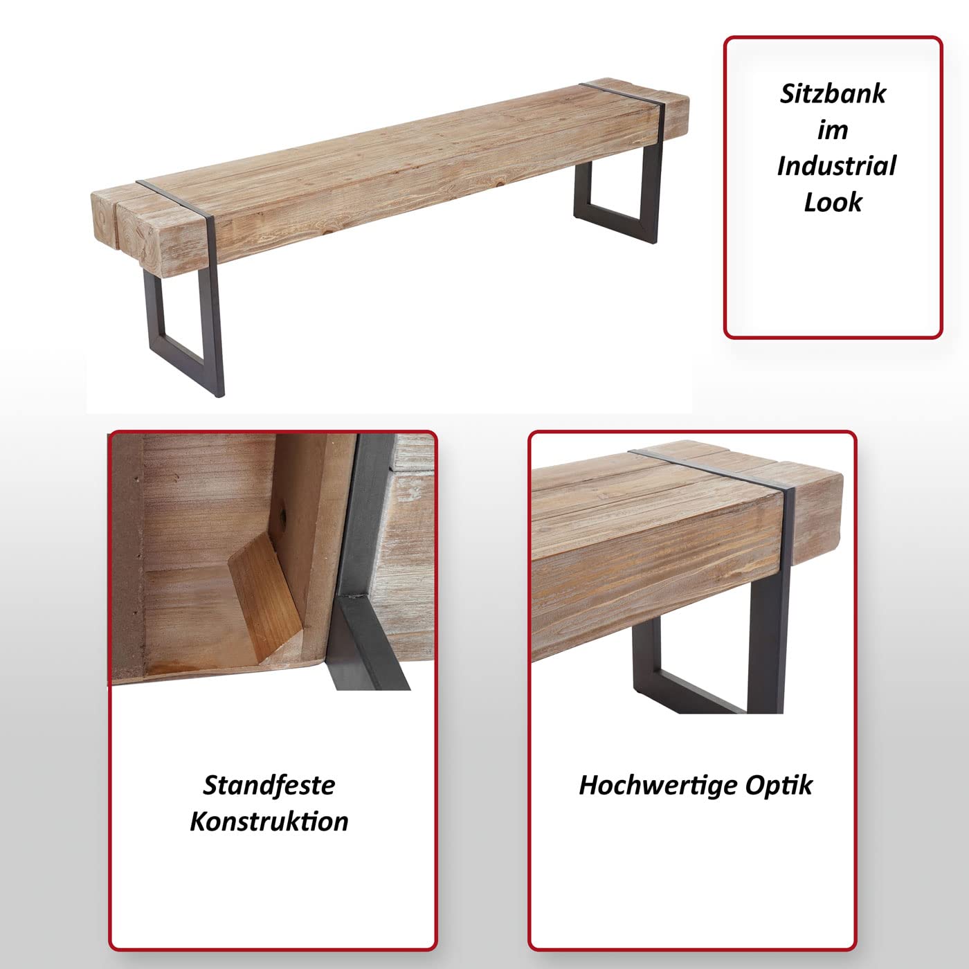 Mendler Sitzbank HWC-A15, Esszimmerbank Bank, Tanne Holz rustikal massiv MVG-Zertifiziert - braun 160cm