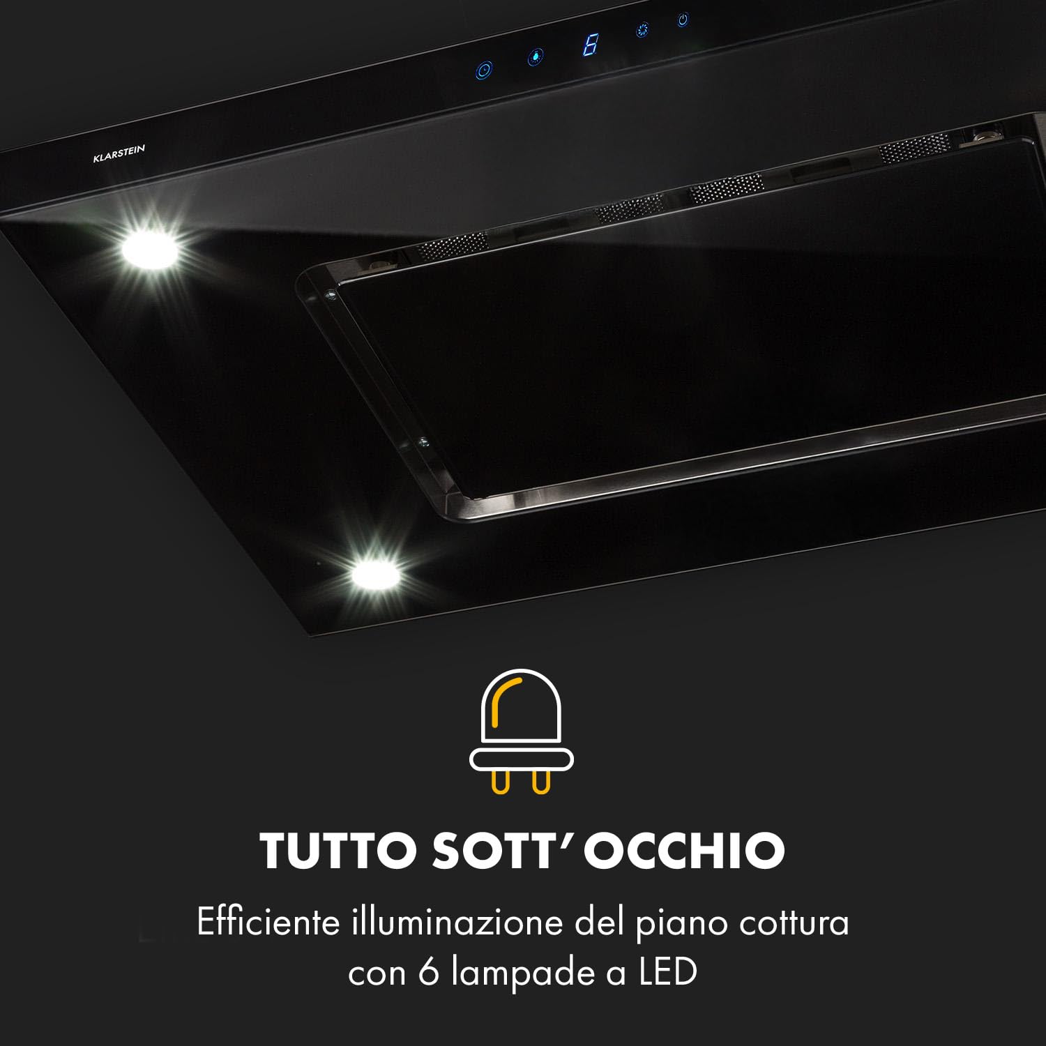 Klarstein Valeria Cappa Isola - 230W, max 650 m³/h, 3 livelli di potenza, illuminazione LED, pannello touch, vetro, acciaio inox, efficiente, PureAmbience Concept, argento