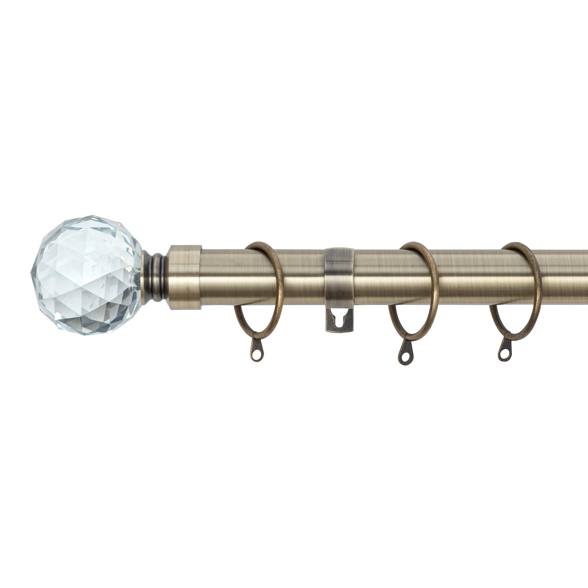 A.Unique Home Gem Crystal Ball Metal Extendable Curtain Pole with Rings and Fittings, In a Variety of Colours and Sizes (25/28mm) (Antique Brass, 120cm - 220cm, 47" to 87" Approx)