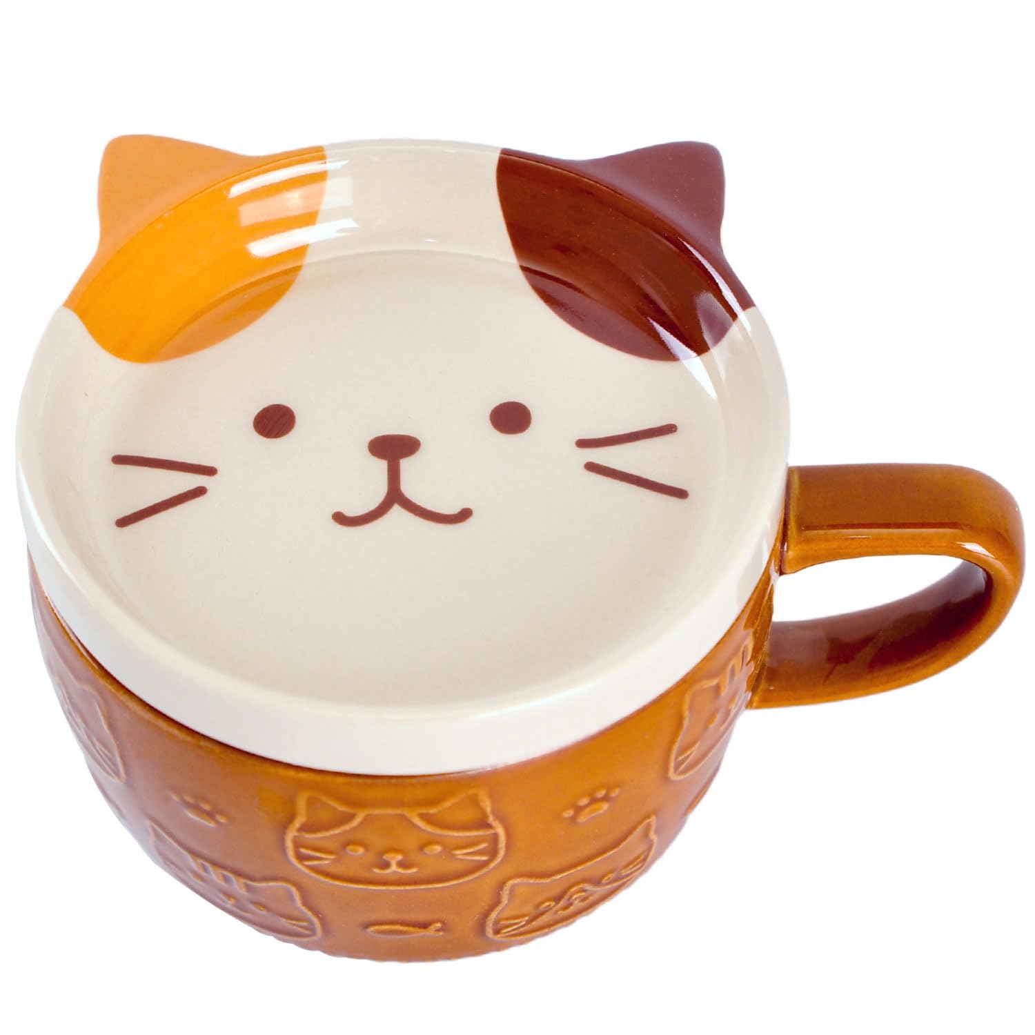 WHJY Ceramic Cute Cat Mugs with Lid Kawaii Cat Coffee Mug With Lid Japanese novelty gifts for Cat