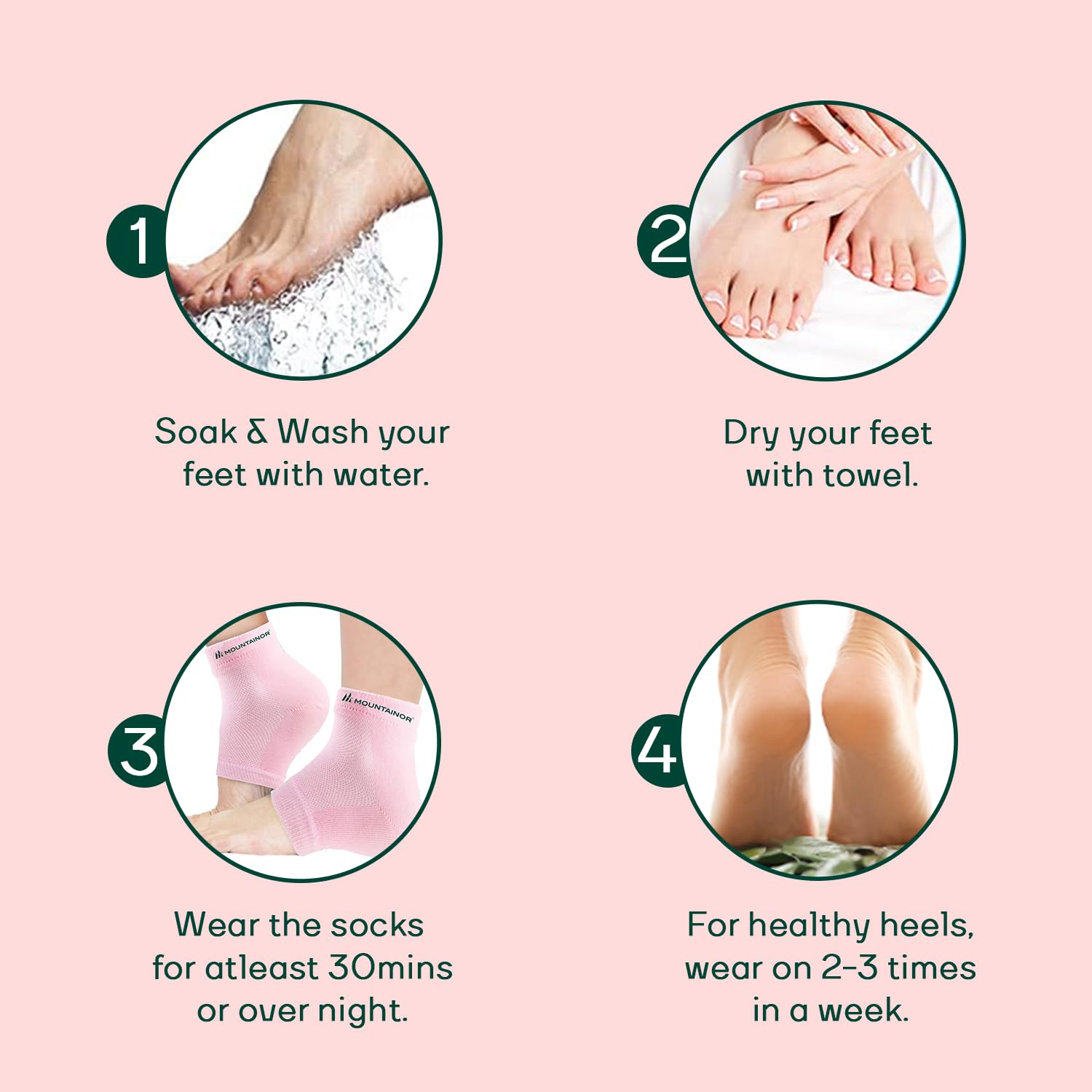 IZZORI Silicone Gel Heel Socks for Dry Hard Cracked Heel Repair Pad, Heel Swelling & Pain Relief, Plantar Fasciitis (Free Size, Pink, 1 Pair) - Image 5 thumbnail