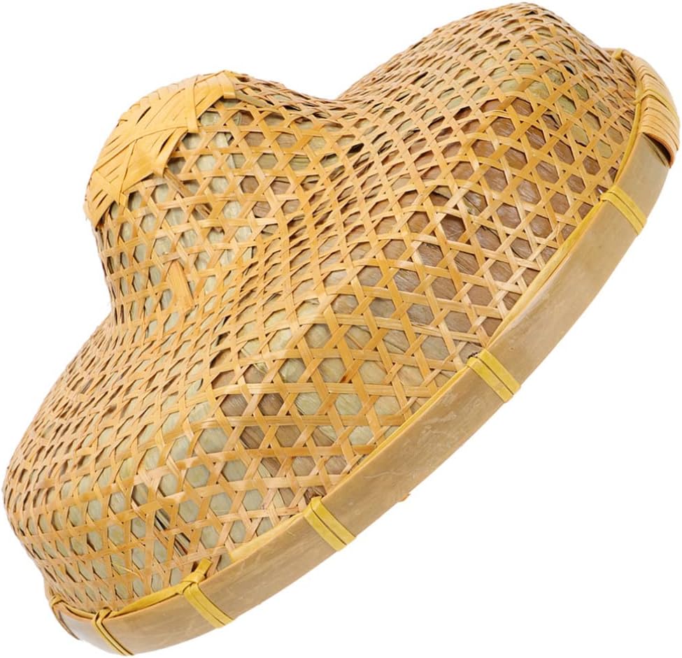 GANAZONO Asian Conical Bamboo Hat Handmade Woven Fishing Hat with Wide Brim and Adjustable Rope for Outdoor Gardening and Rain Protection 14.37 Inch