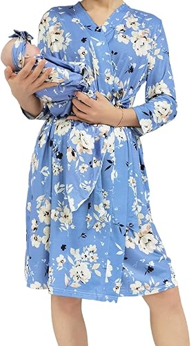 Miniatura 2 de SUFEINI Conjunto de manta con bata de mamá a juego, bata de maternidad para enfermería, hospital, parto, bata de embarazo, ropa de descanso para
