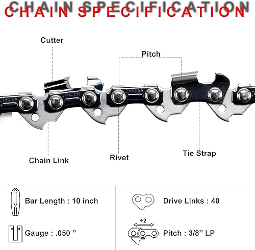Miniatura 9 de Paquete de 3 cadenas de motosierra de 20 pulgadas, 72 eslabones de transmisión, paso de perfil bajo de 38 pulgadas, cadena de motosierra de calibre