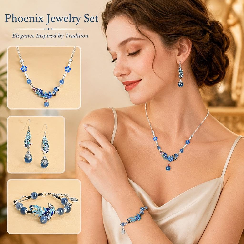 Set De Joyería Fénix, Collar Pulsera Pendientes, Plata S925