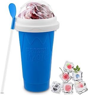 Slushie Maker Cup, DIY Magic Slushy Maker Squeeze Cups, Portable Smoothie Squeeze Cup for Juices, Milk and Ice Cream Make, Double Layers Silica Cups with Lid & Straw for Friends, Family Gifts dark