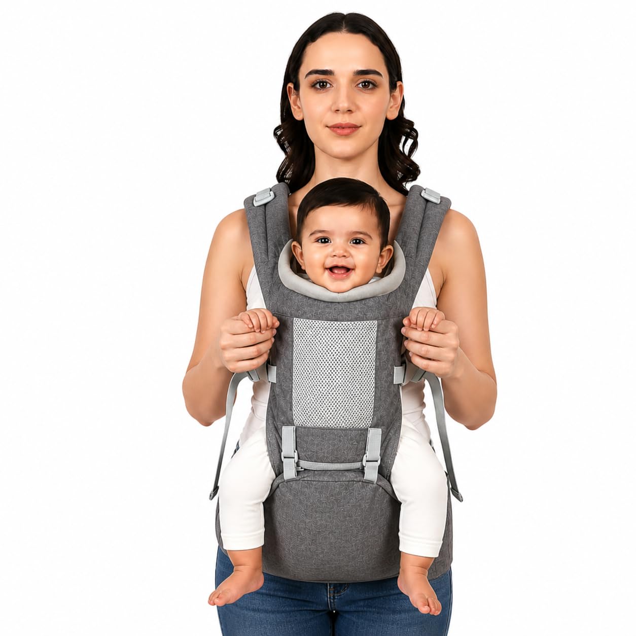 Gyanoraa Royal Hip Seat Baby Carrier with 4 Carry Positions, Baby Carrier with Hip seat for 6 to 24 Months Baby, Adjustable New-Born to Toddler Carrier, Max Weight Up to 15 Kgs (Green) (Grey)-image-12