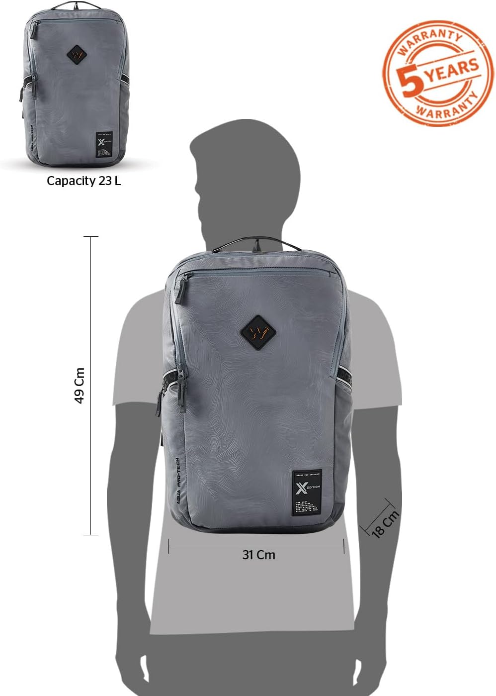 Wildcraft Polyester Torres Plus 23 Laptop Backpack for Travel, Gym, Office | Unisex Backpack with Rain cover | Bags for Mens & Womens (Topo_Grey,23 L)