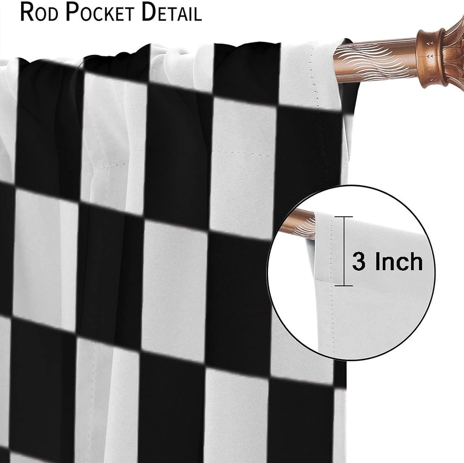 Boy Race Car Window Curtains, Race Car Competition Extreme Sports Black White Checkered Grid Decorative Curtain Rod Pocket Window Treatment for Kids Teens Men Bedroom Living Room 42x63in