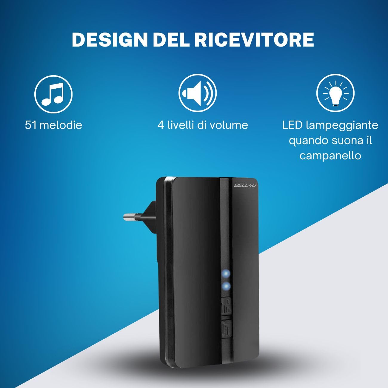 Campagnelli Wireless - Bell4U - Campagnelli Portatile Esterno - 51 Suonerie - Indicatori LED - 50M Operativo a grande Distanza - 4 Volumi Selezionabili - 1x Trasmettitore e 4x Ricevitore