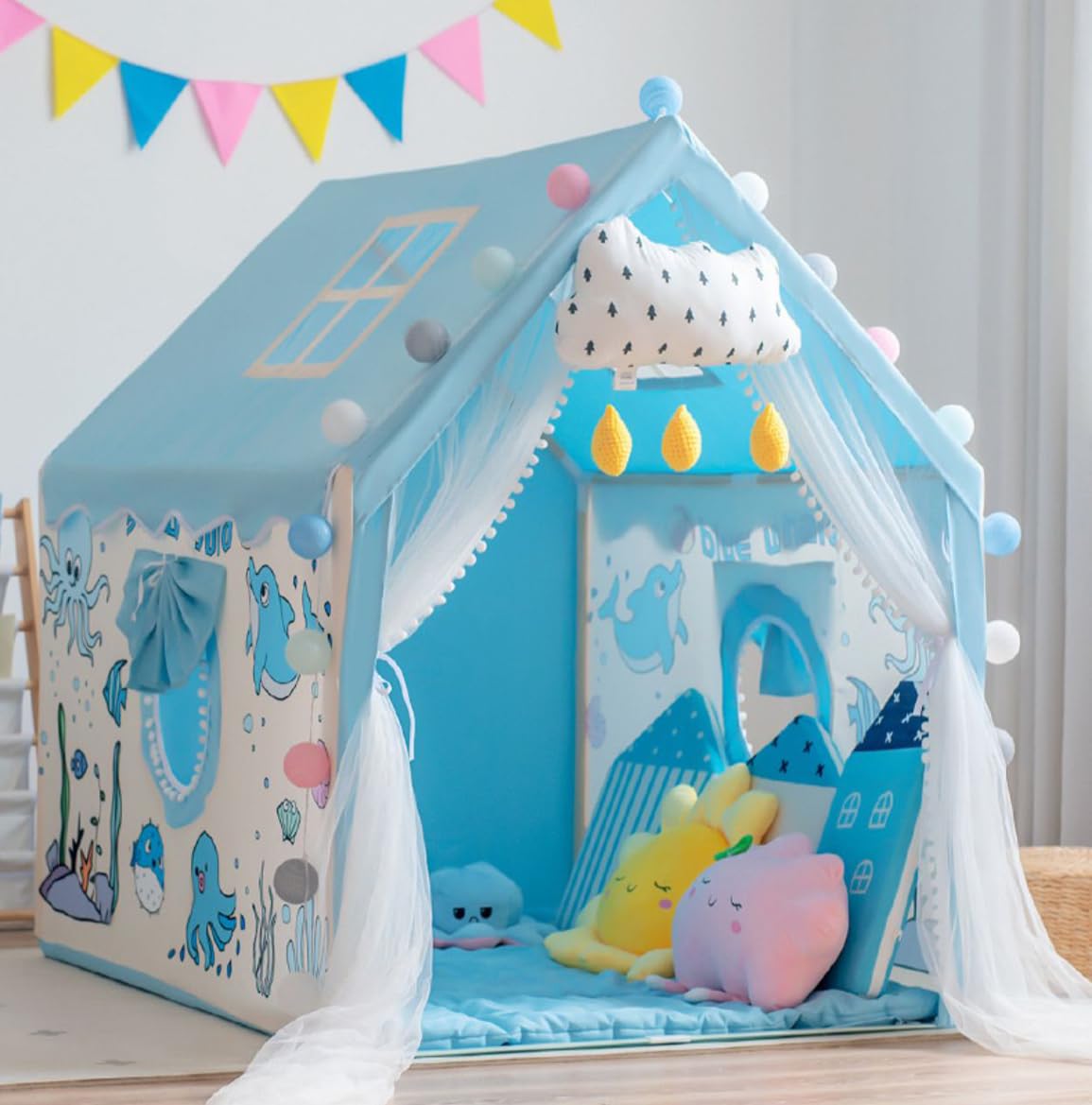 Sukan Tex Jumbo Big Size Extremely Light Weight Water Proof Kids Play House Tent for 8 Year Old Girls and Boys-Sweet Home Tent (Color-Sky Blue Mix & White) (B0D1FV7VN6) Amazon Price History, Amazon Price Tracker