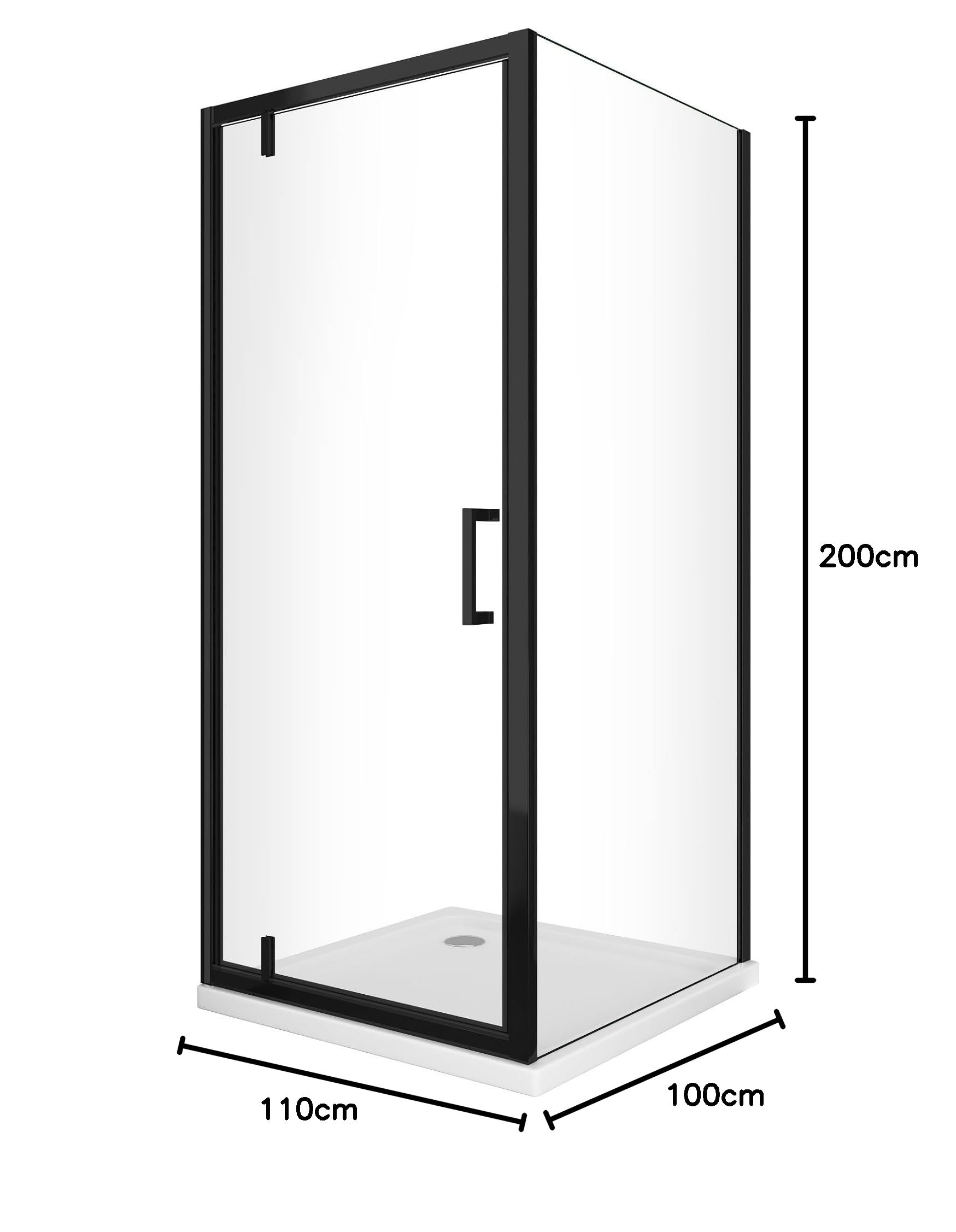 Box Doccia Con Parete Fissa Laterale E Porta Rototraslante Con Perni Asimmetrici H 200 Vetro Trasparente 8 Mm Telaio Nero Opaco (100(98-100) Fissaxporta 110 (107-110)) - 4